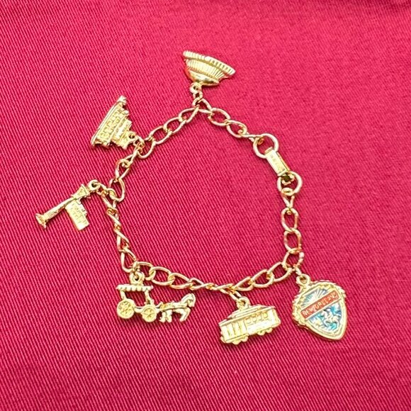 New Orleans Themed Gold-Tone Charm Bracelet - Picture 1 of 14